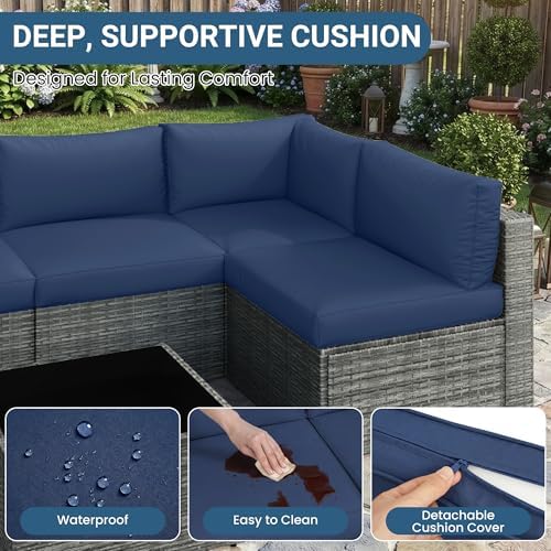 7 Pieces Wicker Patio Furniture Set - Outdoor Sectional for All Weather