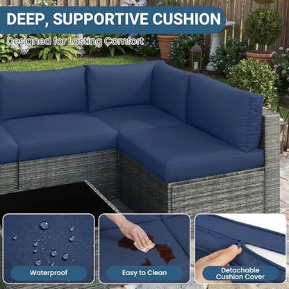 7 Pieces Wicker Patio Furniture Set - Outdoor Sectional for All Weather