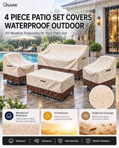 4-Piece Patio Furniture Set Covers Outdoor Waterproof 600D Heavy Duty