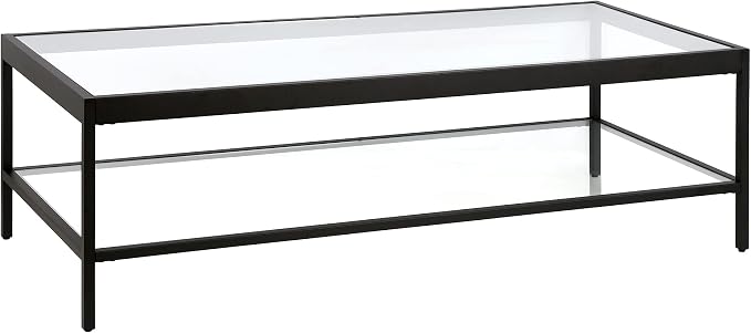 Henn&Hart 54" Wide Rectangular Rectangular Coffee Table in Blackened Bronze, Modern Rectangular Coffee Tables for living room, studio apartment essentials | Open lower shelf adds practical storage while the glass design keeps spaces feeling bright