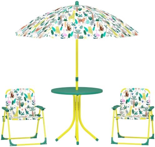 Qaba Kids Picnic Table and Chair Set Outdoor Monkey and Giraffe Green