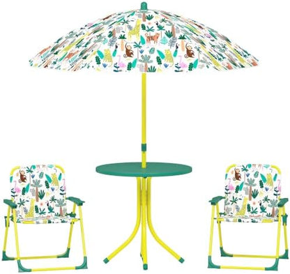 Qaba Kids Picnic Table and Chair Set Outdoor Monkey and Giraffe Green