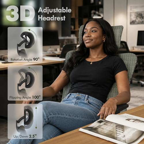 ELABEST Ergonomic Office Chair with 3D Headrest, T23 High Back Mesh Desk Chair with Adjustment Lumbar Support & 3D Armrests, Chair, Big and Tall Swivel Computer Chair for Home Office, Gaming