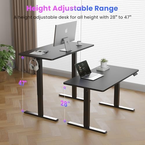 55x24 Inches Height Adjustable Electric Standing Desk with 2 Hooks for Home Office, Ergonomic Sit Stand up Desk with Splice Board, Black