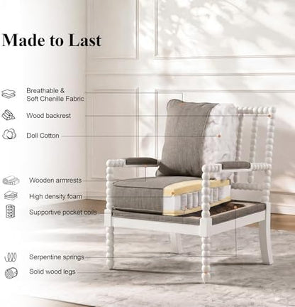 DUHOME Linen Fabric Spindle Accent Chair with Wood Frame,Leisure Armchair
