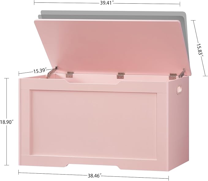 usikey 39.4” Storage Chest, Toy Box with 2 Safety Hinges, Toy Chest, Storage Bench for Bedroom, Supports 220 lb, for Living Room, Entryway, Pink