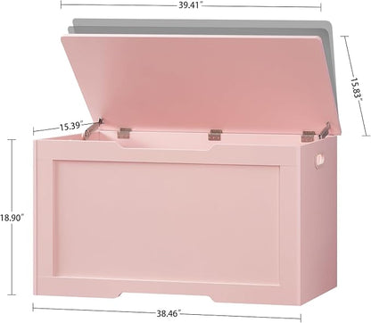usikey 39.4” Storage Chest, Toy Box with 2 Safety Hinges, Toy Chest, Storage Bench for Bedroom, Supports 220 lb, for Living Room, Entryway, Pink
