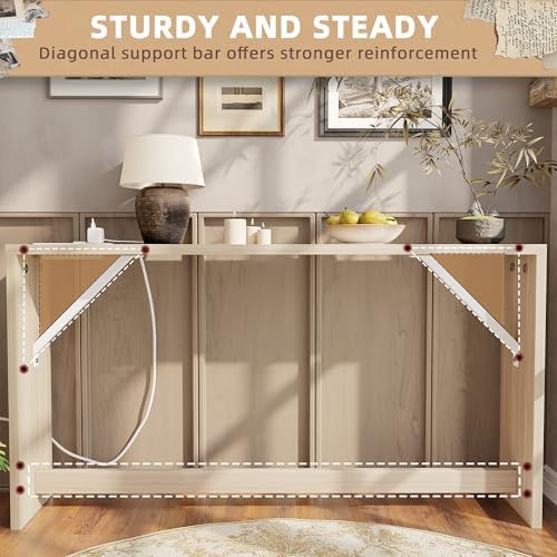 TIQLAB 9.1 Inch Narrow Console Table with Power Outlet,Sofa Table Set of 2，Total Length 94'' Sofa Table Behind Couch，for Entryway&Living Room, Light Walnut