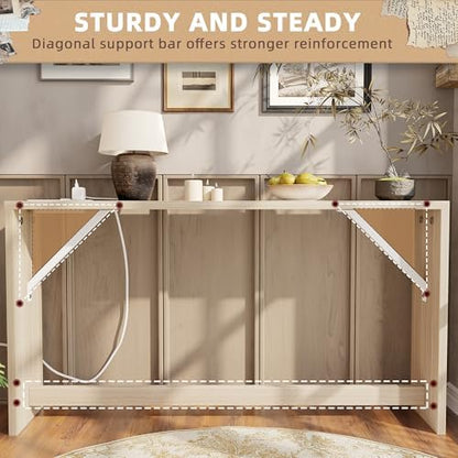 TIQLAB 9.1 Inch Narrow Console Table with Power Outlet,Sofa Table Set of 2，Total Length 94'' Sofa Table Behind Couch，for Entryway&Living Room, Light Walnut