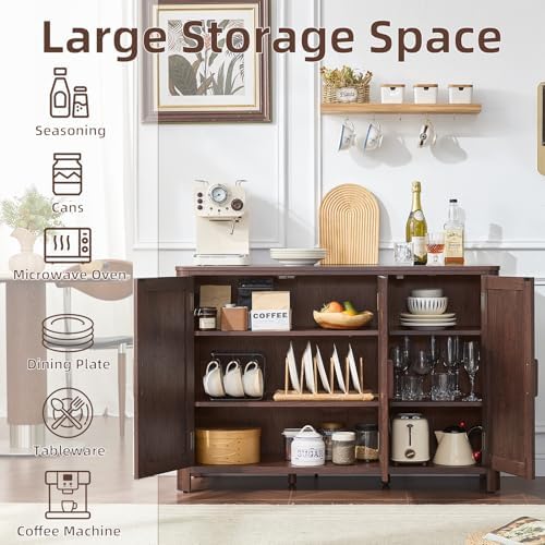 Joaxswe Walnut Sideboard Buffet Cabinet, 46" Arc-Shaped Storage Credenza
