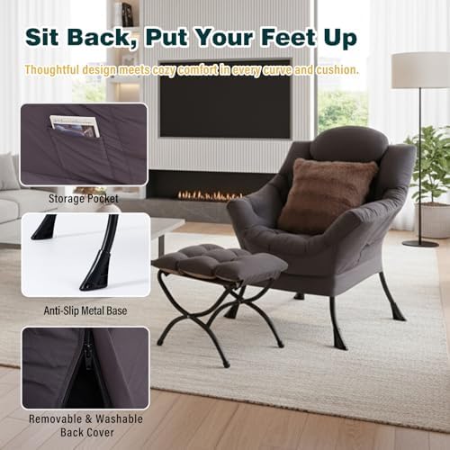 Lazy Chair with Ottoman, Comfy Reading Chair for Bedroom