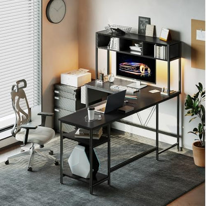DUMOS 67" L Shaped Gaming Desk, Reversible Computer Desks with LED Lighting