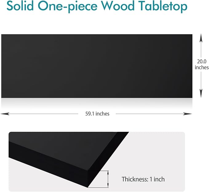 Kaboon 60x20 inches Tabletop, Solid One-Piece Desktop for Sit Stand Desk, Double Desks, L Desk DIY,Wood Countertop Home or Commercial Use,1 inch Thick, Black, 20" D x 59.1" W