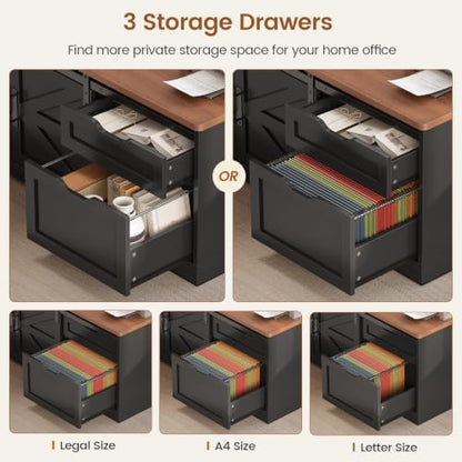 SEDETA Farmhouse L Shaped Executive Standing Desk with Storage Drawers