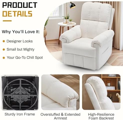 Korser Small Swivel Rocker Recliner Chair, Manual Recliner, Beige