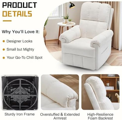 Korser Small Swivel Rocker Recliner Chair, Manual Recliner, Beige