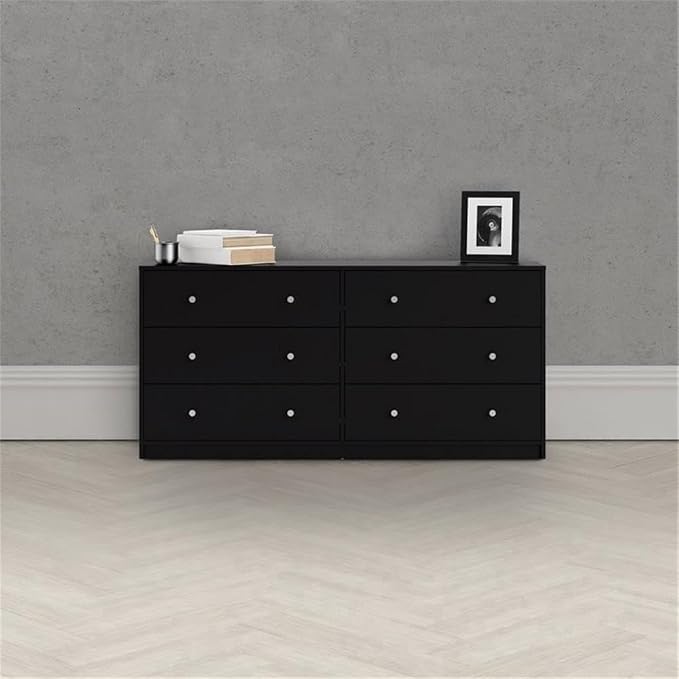 Home Square 2 Piece Bedroom Set with 6-Drawer Double Dresser and 1-Drawer Nightstand in Black