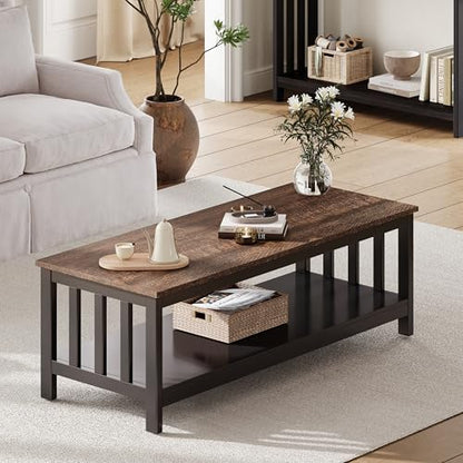 ChooChoo Mission Coffee Table, Wood Living Room Table with Shelf, 47 inch, Espresso