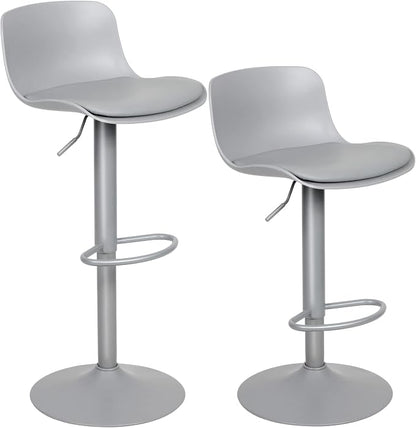 Kidol & Shellder Bar Stools Set of 4 Adjustable Counter Height Barstools Modern PU Leather Swivel Tall Bar Chairs Upholstered Bar Stool with Back for Kitchen Island（Gray）