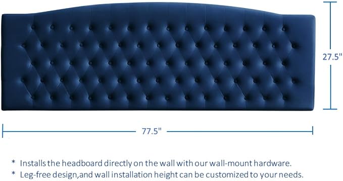 24KF Upholstered Tufted Button Velvet Wall Mounted Headboard,Comfortable Fashional Headboard King/CA King Size, 6058-K-Navy