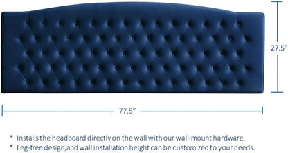 24KF Upholstered Tufted Button Velvet Wall Mounted Headboard,Comfortable Fashional Headboard King/CA King Size, 6058-K-Navy