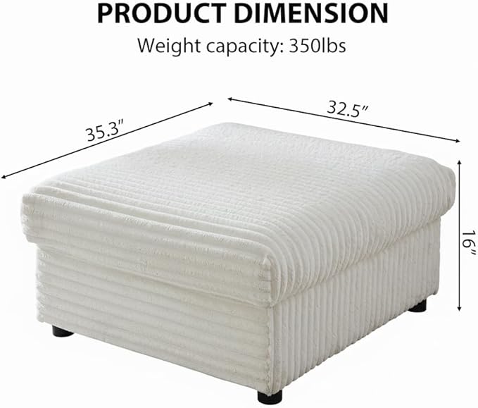 35" Corduroy Ottoman with Storage, Oversized Storage Ottoman for Living Room, Large Square Ottoman for Sofa Couch, Beige