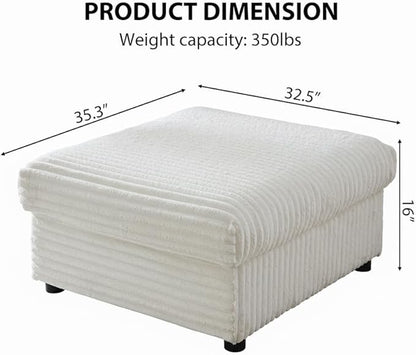 35" Corduroy Ottoman with Storage, Oversized Storage Ottoman for Living Room, Large Square Ottoman for Sofa Couch, Beige