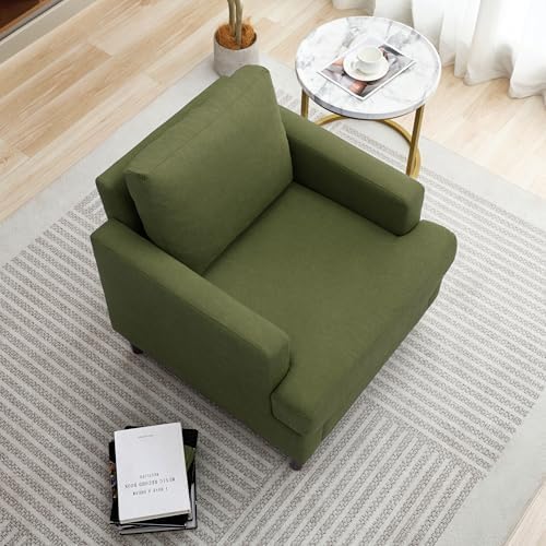 Weture Mid-Century Accent Chair,Modern Linen Fabric Armchair for Living Room,Comfy Upholstered Reading Accent Chairs for Bedroom,Single Sofa Chair with Wood Legs (Green, 2 Pack)