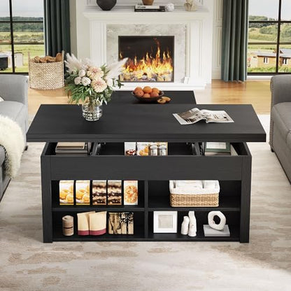 YITAHOME Lift Top Coffee Table Set with Storage Ottoman Bench & Wheels, 4 in 1 Convertible Dinning Center Tables with Hidden Compartment, Farmhouse Coffee Tables for Living Room Furniture, Black