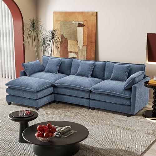 Hanherry Modular Sectional Sofa,Cloud Couch for Living Room,Modern Deep Seat Sofa Chenille Fabric Comfy Couches with Throw Pillows & Movable Ottoman for Apartment