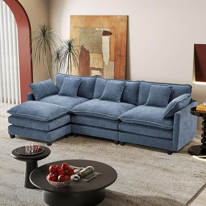 Hanherry Modular Sectional Sofa,Cloud Couch for Living Room,Modern Deep Seat Sofa Chenille Fabric Comfy Couches with Throw Pillows & Movable Ottoman for Apartment