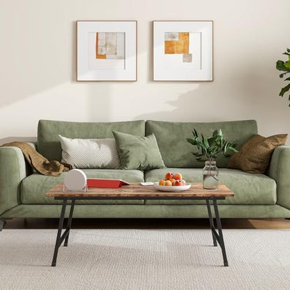 Black Coffee Table Foldable,Simple Modern Rectangular Center Table, Industrial Wood Tabletop and Metal Frame, Low Coffee Table for Home Office, Living Room,No Assembly,Rustic Brown