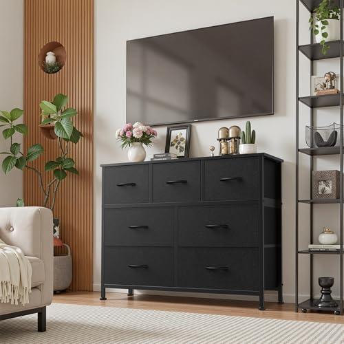 Sweetcrispy 7 Drawer Black Fabric Dresser for Bedroom, Closet Organizer