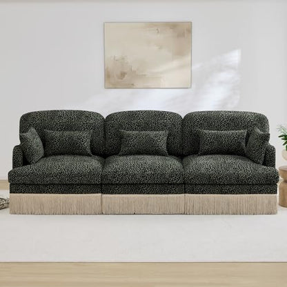 100.3" 3 Seat Modular Sofa Couch, Chenille Leopard Print Upholstered Sofa with Tassel Trim, Deep Seat Sectional Couch for Studio Seating Area