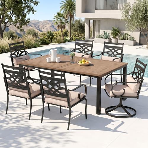 PHI VILLA 7 Piece Patio Dining Set, Rectangular Steel Table