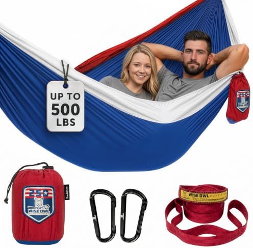 Wise Owl Outfitters Camping Hammock – up to 500lbs Portable Hammock with Tree Straps - Travel, Backpacking, Hiking, Outdoors Camping Gear - Single or Double