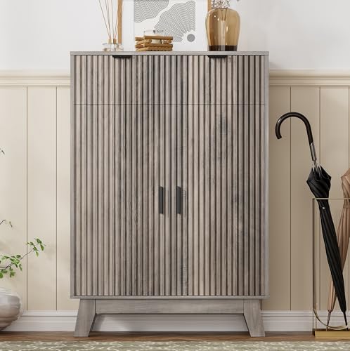 4 Tier Fluted Shoe Cabinet Storage for Entryway, Grey