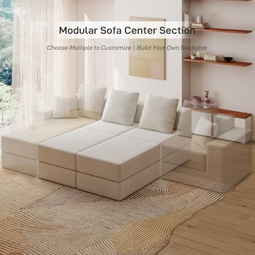 Living&Giving Cloud Sectional Couch for Living Room, Modular Boneless Couch with 1 Ottoman, Middle-seat Can Be Combined with Modular Sofa, Customizable Layout for Any Space, Beige