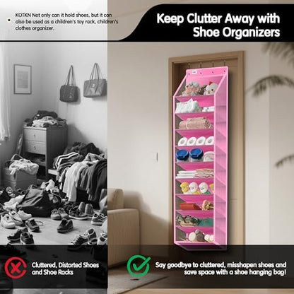 Kotkn 10 Tier Over The Door Organizer - Heavy Duty Hanging Storage Rack with Sturdy Oxford Fabric, Holds 20+ Pairs of Footwear, Boots & Sneakers, Saves 50% Closet Space! (Pink)