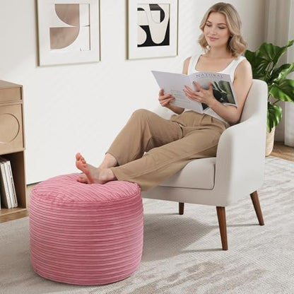 MeMoreCool Round Pouf Ottoman Foot Rest, Plush Floor Pouf, 20x15 Inch Pink