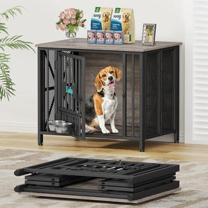Easycom31.5''Assembly-Free Dog Crate, Dog Kennel with Tag & Bowls (DC107)