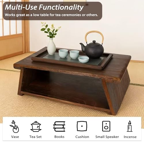 Folding Japanese Low Floor Table, Small Wooden Meditation Altra Table