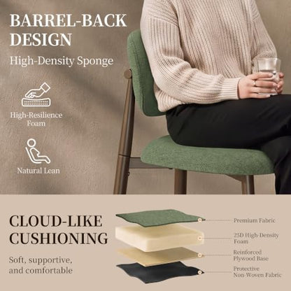 MALOL Upholstered Dining Chairs Set of 2 with Curved Back, Green