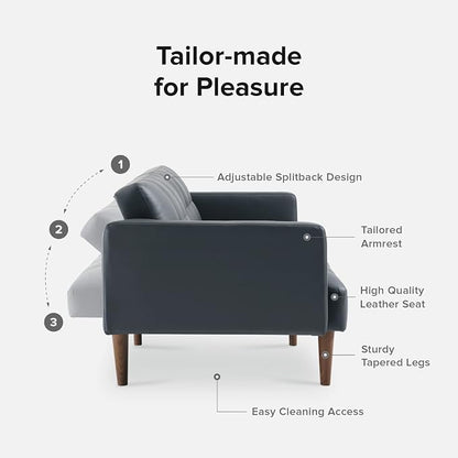mopio Aaron 76.8" Couch, Small Futon Sofa Bed, Sleeper, Loveseat, Mid Century Modern Futon Couch, Sofa Cama, Couches for Living Room, Bedroom (Cloud Gray, Faux Leather)