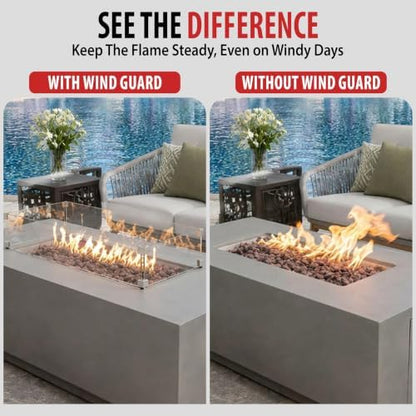 AMS 43” SS Rectangular Clear Tempered Glass Wind Guard Fire Pit Table