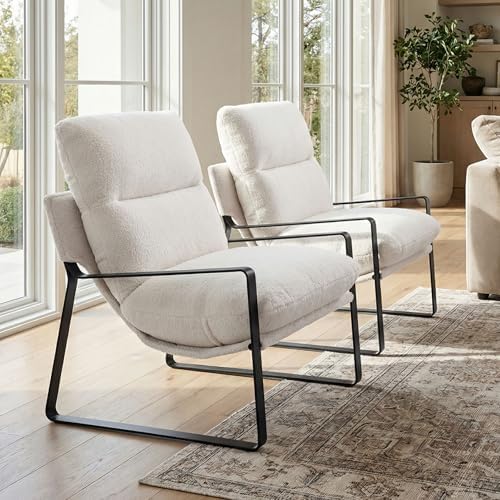 LukeAlon Set of 2 Modern Sherpa Accent Armchair, White