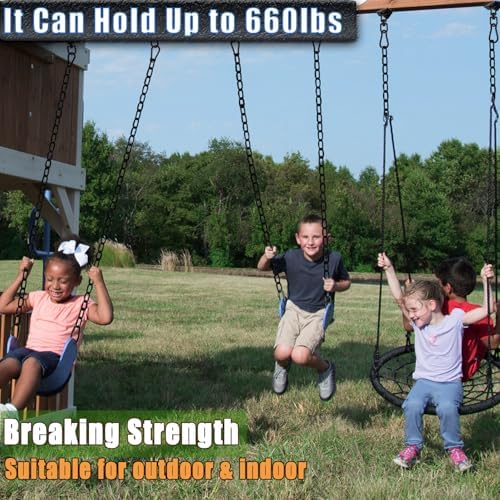 4 Pack Hanging Swing Chain with 8 Carabiners 25.6in, 660LB Capacity Heavy Duty Hammock Hardware Kit for Punching Bags, Swing Chairs, Indoor & Outdoor Gym (Black, 25.6in, 4pcs)