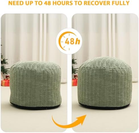 Round Stuffed Pouf Ottoman for Foot Rest 26" X 18" Faux Fur Poufs, Green