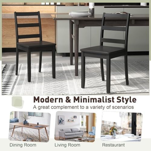 Wooden Dining Chairs Set of 4, Farmhouse Armless Wood Kitchen Chair with Back, Restaurant Side Chairs for Study, Dining Room, Black