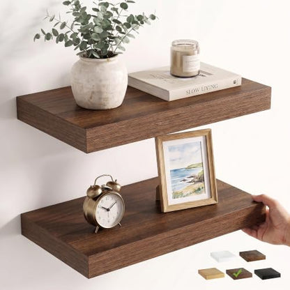 Dreamland 16 Inch Floating Shelves for Wall, Set of 2, Walnut